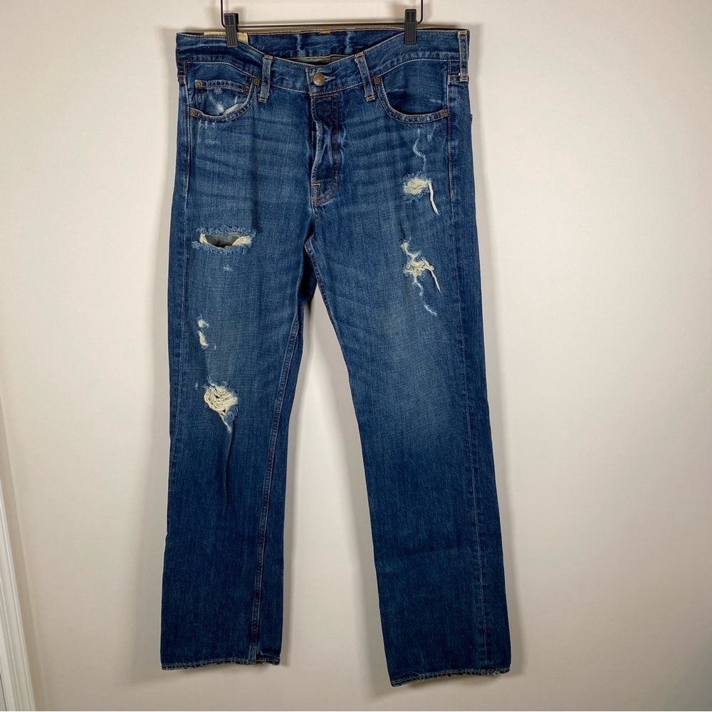 Hollister Men's Balboa Classic Straight Button Fly Medium Wash Denim Jeans 34X34